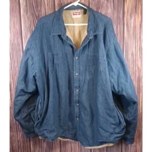 Wrangler Shirt Jacket Men's Size Large Blue Jean Denim Sherpa Lined Shacket 3XL